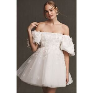 BHLDN Cleo Puff Sleeve Ivory Mini Dress NWT Size 8 Bridal Shower